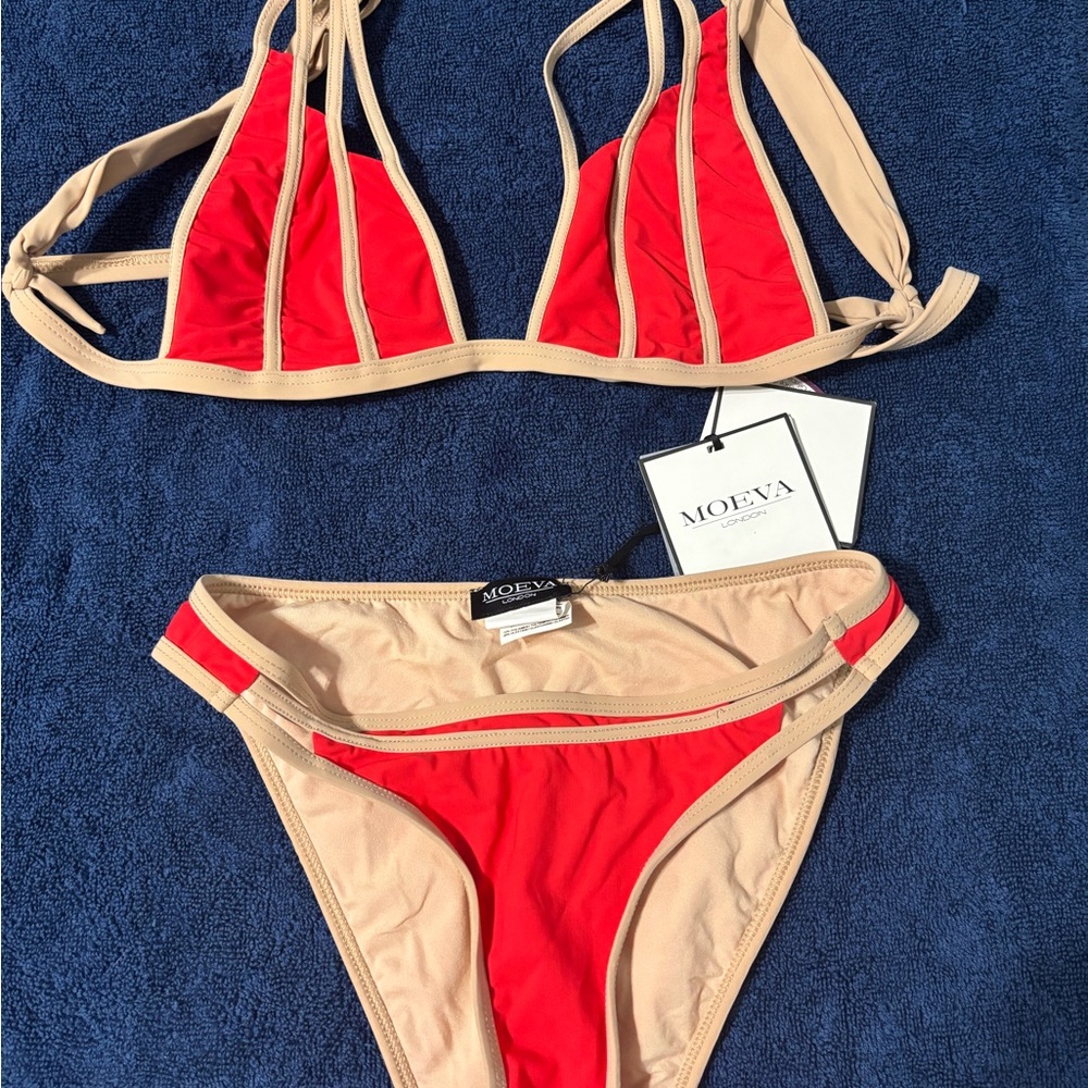 MOEVA Vibrant Red and Tan Bikini